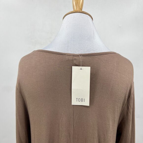 Tobi Fairytale Hem Dress Womens M Medium Stone V Neck Long Sleeve Pullover Solid - Picture 6 of 11